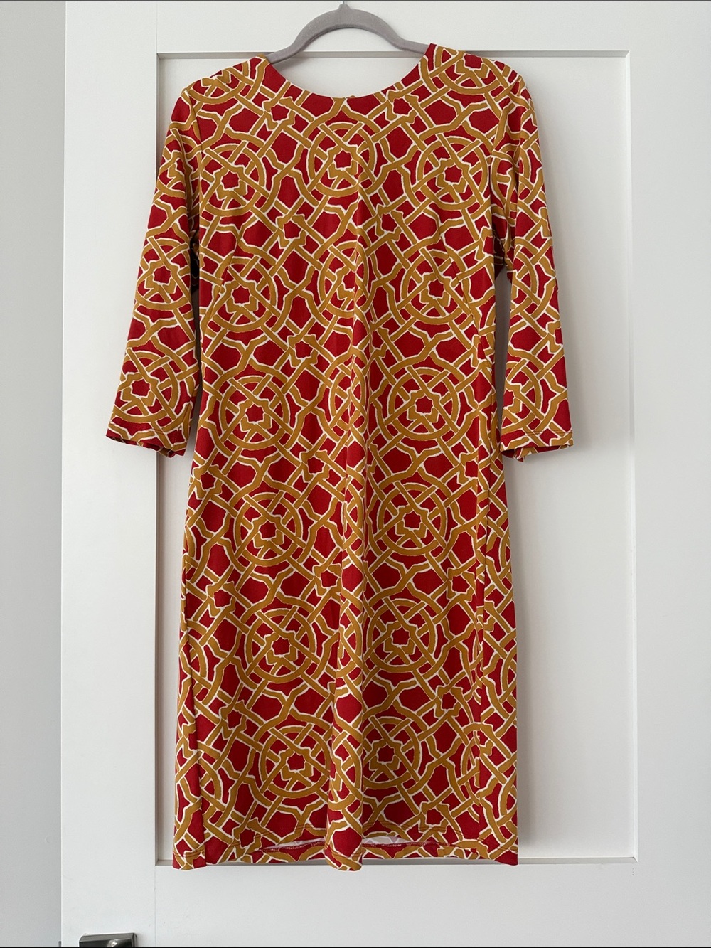 J.McLaughlin Red & Gold Geometric Long Sleeve Women’s Dress-Size M